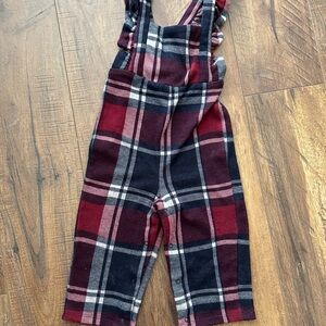Pippa & Julie Red and Navy Plaid Kids Overalls